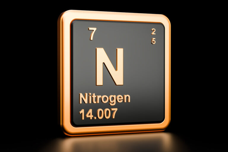 Fertilizantes nitrogenados - placa da tabela periódica com a letra N e o número 14.