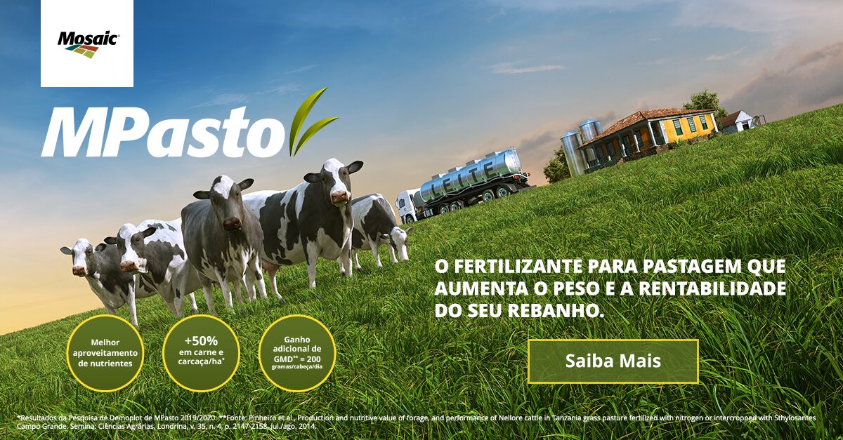 Banner inclinado com rebanho no pasto verde e ao fundo um caminhão de leite e uma casa