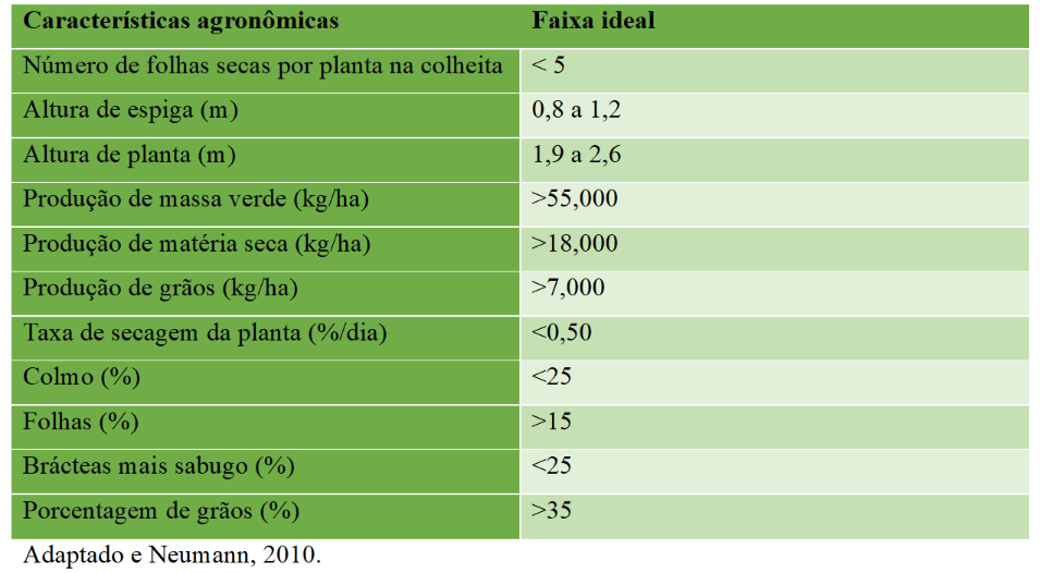 tabela de parâmetros da qualidade de silagem